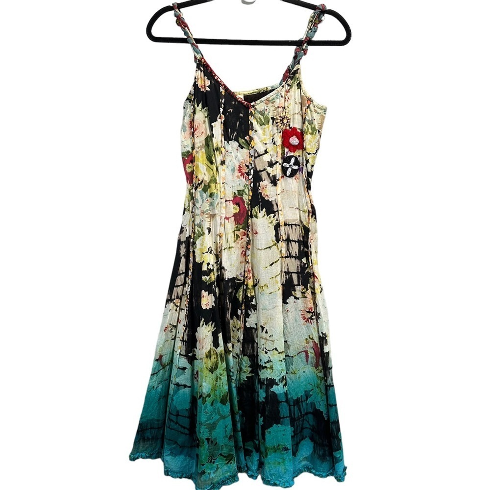 Tianello Tie Dye Beaded Boho Floral Summer Dress - Picture 2 of 6